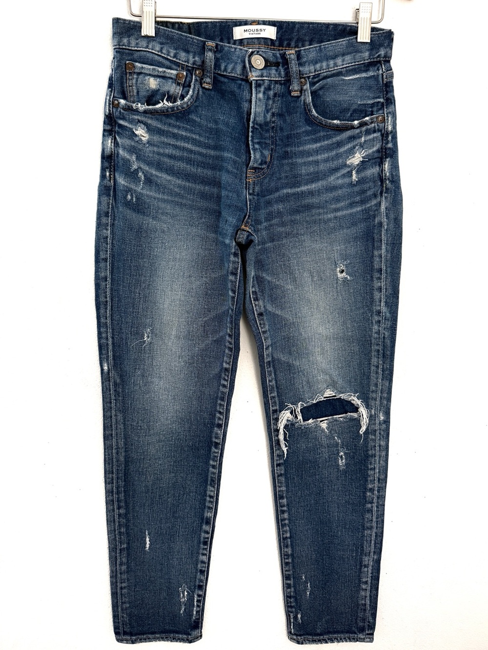 Moussy Vintage Distressed Jeans High Rise Dark Wash Grunge Denim 27 Japan Y2K